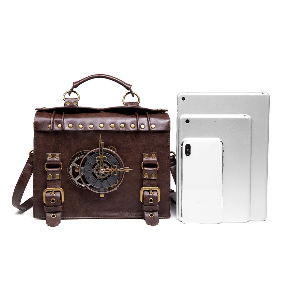 

SHELKSBAG Steampunk Leather Messenger Bags for Woman 2025 Fashion Punk Single Shoulder Bags Rivets Crossbody Tote Handbag Pack