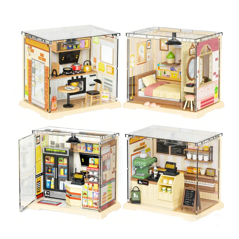 Mini casa de boneca diy pequena casa 3d quebra-cabeça artesanal modelo de construção brinquedos casa decoração do quarto com móveis luzes led presentes