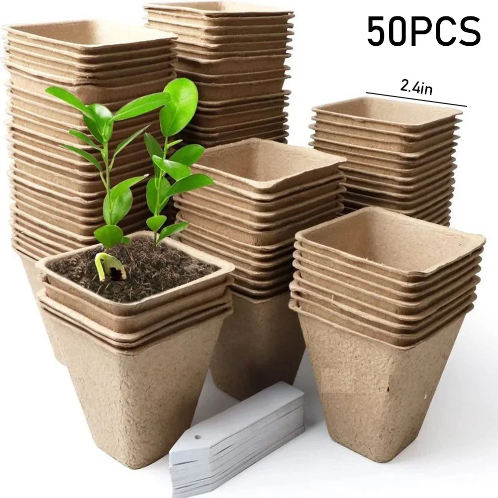 

50Pcs Plant Pots Nursery Cups Garden Tray Biodegradable Paper Pulp Peat Pots 6/8cm Plant Grow Bags For Home Garden Accessories