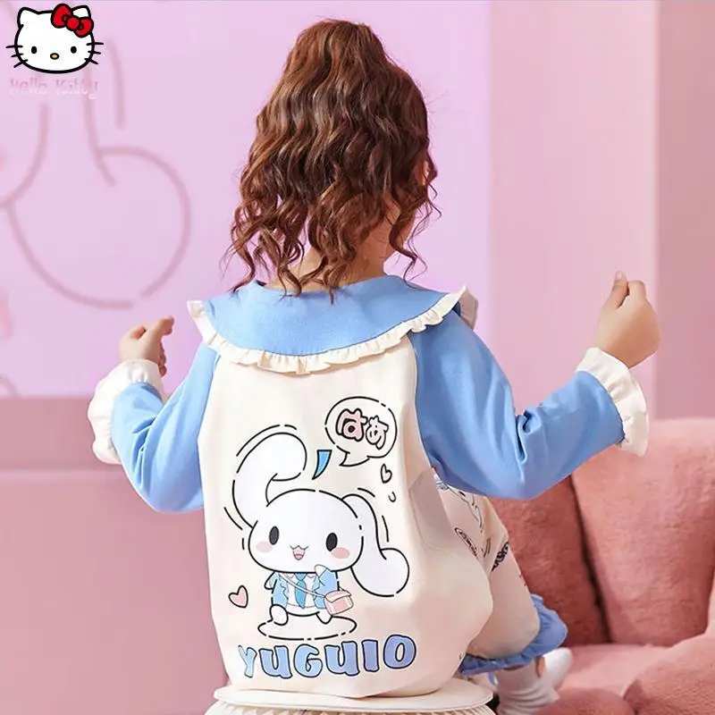 الفتيات أنيمي دمية طوق طويلة الأكمام منامة مجموعة Kawaii جرو ربيع الخريف جديد الكرتون ملابس المنزل الوالدين الطفل قطعتين مجموعة