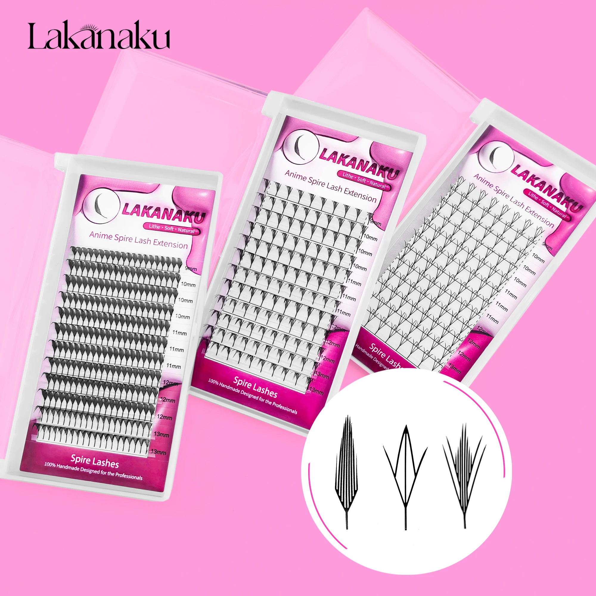 LAKANAKU Manga Anime Spire Eyelashes Extension Feather Shape 0.07mm C/D/CC Curl Mix 8-15mm 9-13mm Cashmere Premade Fan Eyelashes