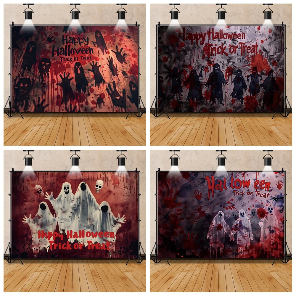 

Happy Halloween Backdrop Trick or Treat Horror Bloodiness Photography Background Zombie Party Decoration Photo Studio Props