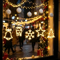 1PC Battery Powered LED White Suction Cup Light, Warm Glow Christmas Window Decor,Indoor Holiday Party Home Lighting Decoration 2
