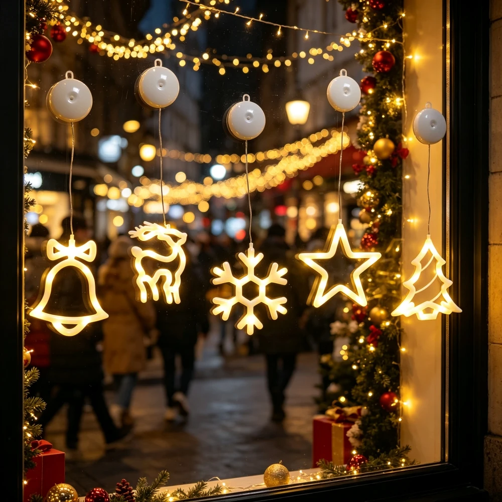 1PC Battery Powered LED White Suction Cup Light, Warm Glow Christmas Window Decor,Indoor Holiday Party Home Lighting Decoration