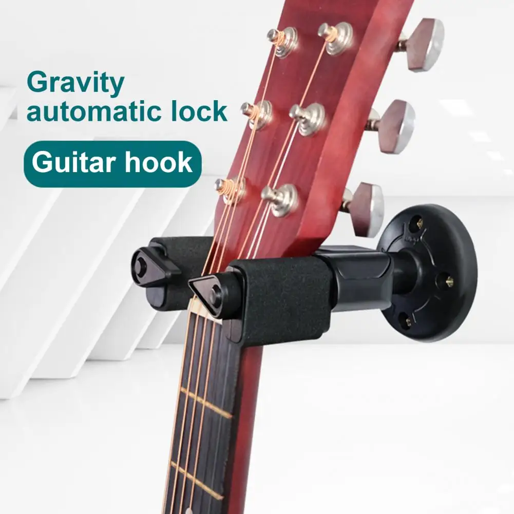 Wall Mount Guitar Hook Securely Hang Guitar or Ukulele with Self-locking Wall Mount Hook Ideal for Electric Acoustic Instruments