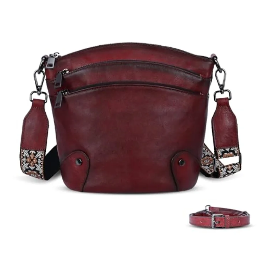 

Crossbody Bags for Travel, Genuine Leather, Vintage Brown, Multi-Pocket Design with Adjustable Strap and Secure Zipper Closure