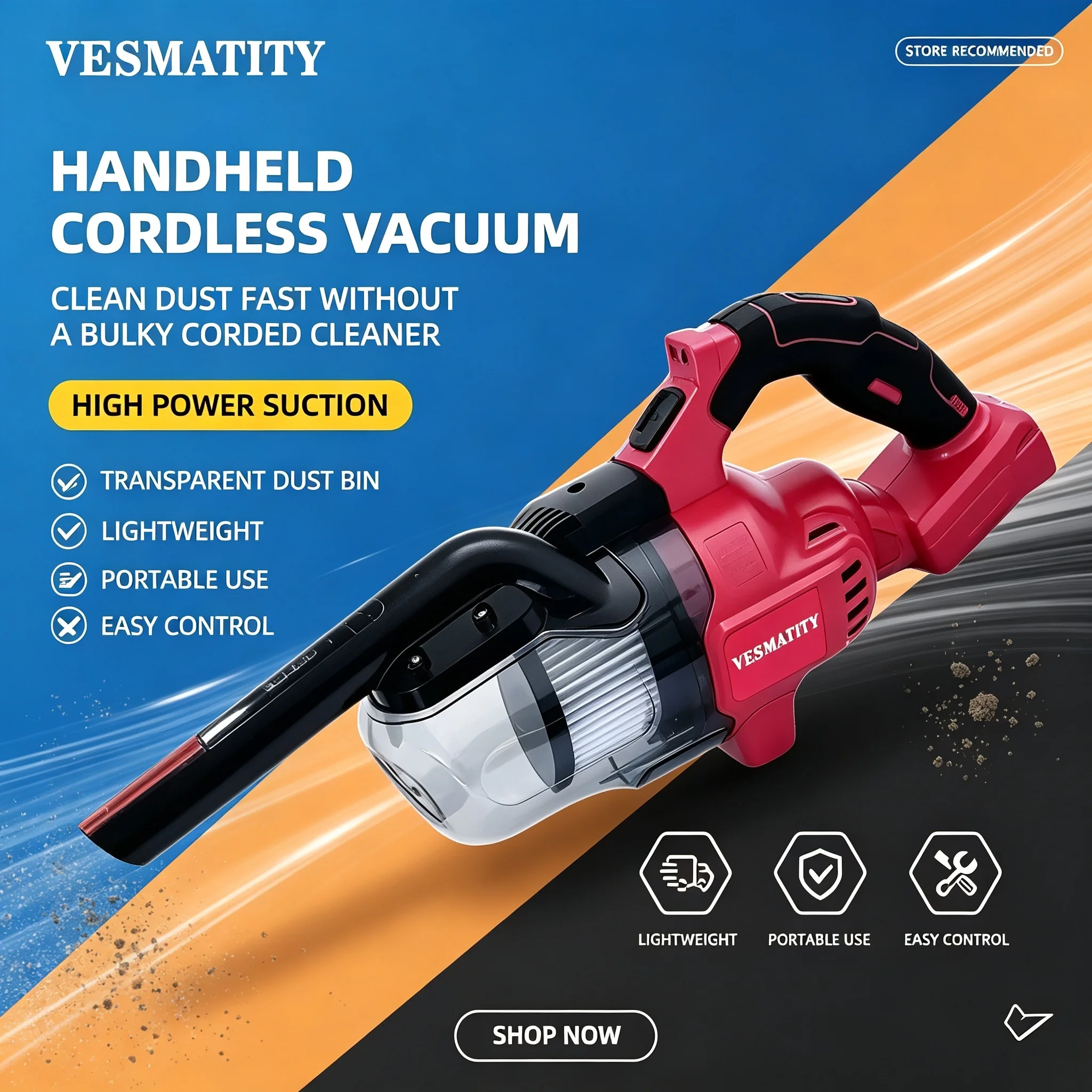 VESMATITY Aspirapolvere Elettrico Portatile 16KPA Senza Fili per Tappeti e Polvere Compatibile con Batteria Makita 18V N