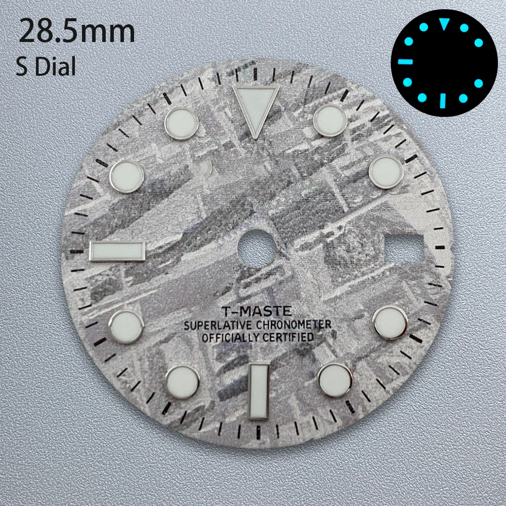28.5mm 3D S Logo Meteorite GMT Dial Fit NH34 Japanese Movement Ice Blue Luminous Watch Modification Accessories