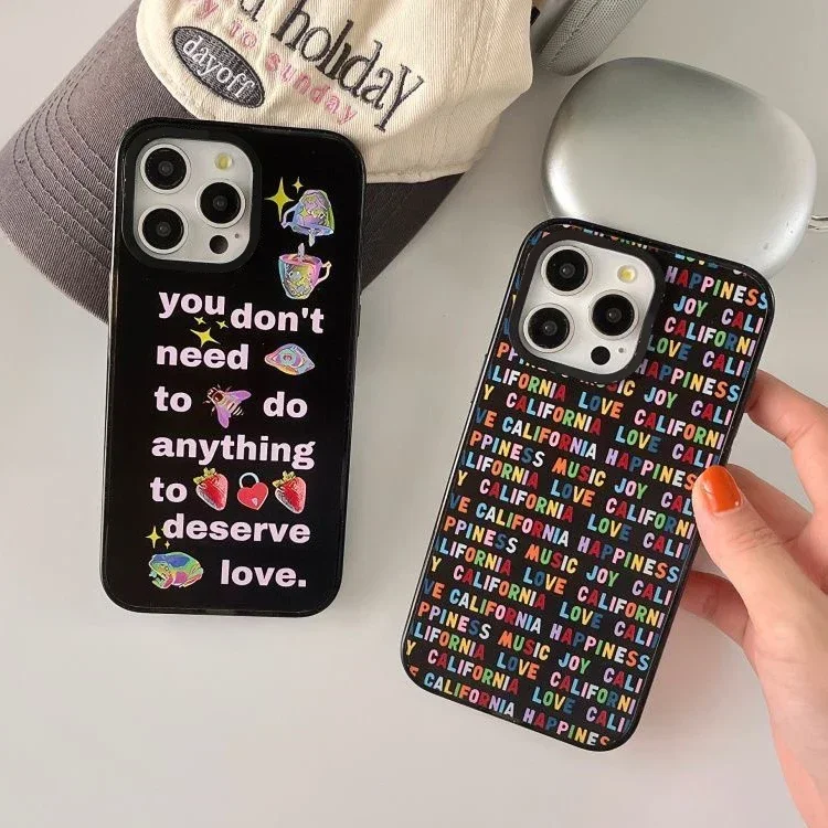 

Colorful Letters 2.0 Acrylic Black Border Phone Case Cover for iPhone 11 12 13 14 15 16 Pro Max Case