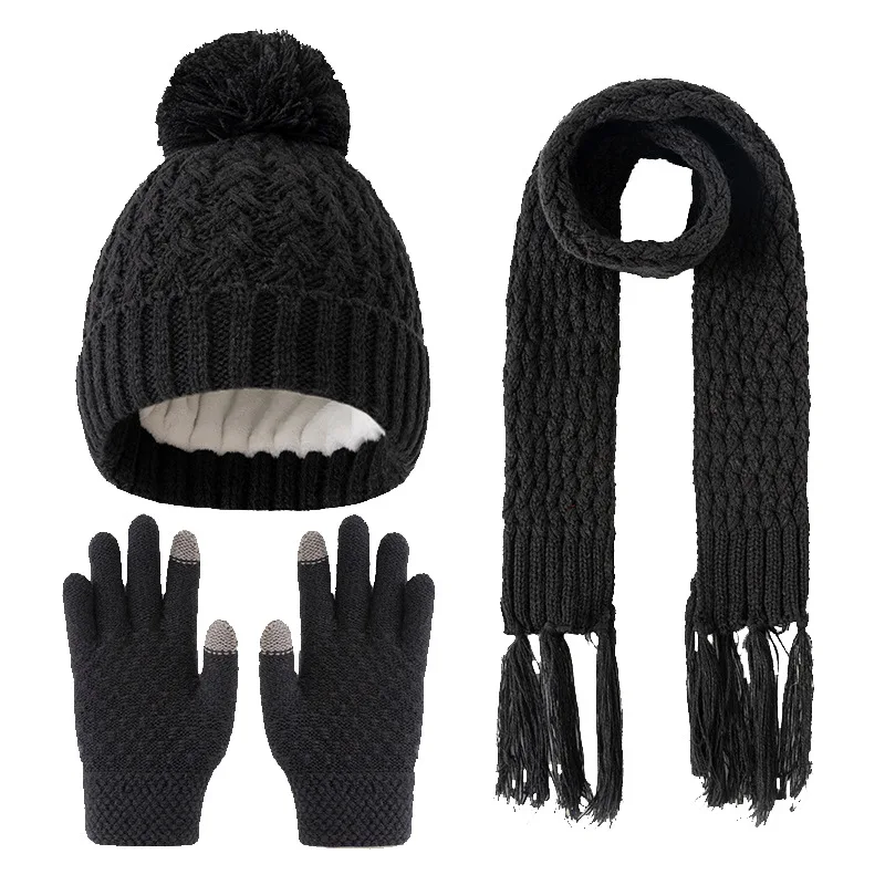 Gorros, bufandas y guantes de punto de 3 piezas para niños, aptos para niños de 3 a 12 años para mantener el calor al aire libre en invierno.