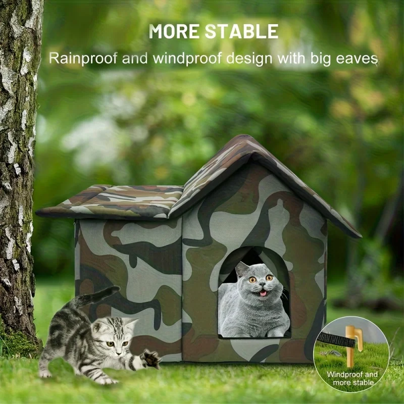 أكسفورد القماش بيت القط الحيوانات الأليفة القط الكهف النوم سرير خيمة في الهواء الطلق غير نافذ للمطر القط الضالة منزل للكلاب الصغيرة جرو مغلقة في الشتاء #6