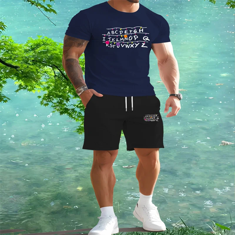 

Fashion casual men's sports suit short sleeved shorts summer style fashion brand full set of fashionable men's clothing