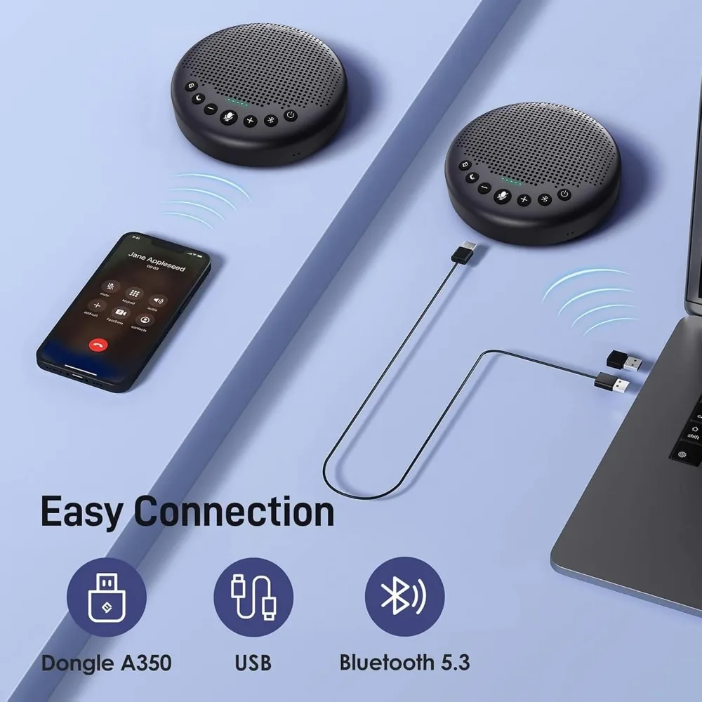 Conference Speaker with 8 Microphones, 360° Sound, Noise Reduction, and Bluetooth/USB Connectivity for 10-Person Meetings view 6