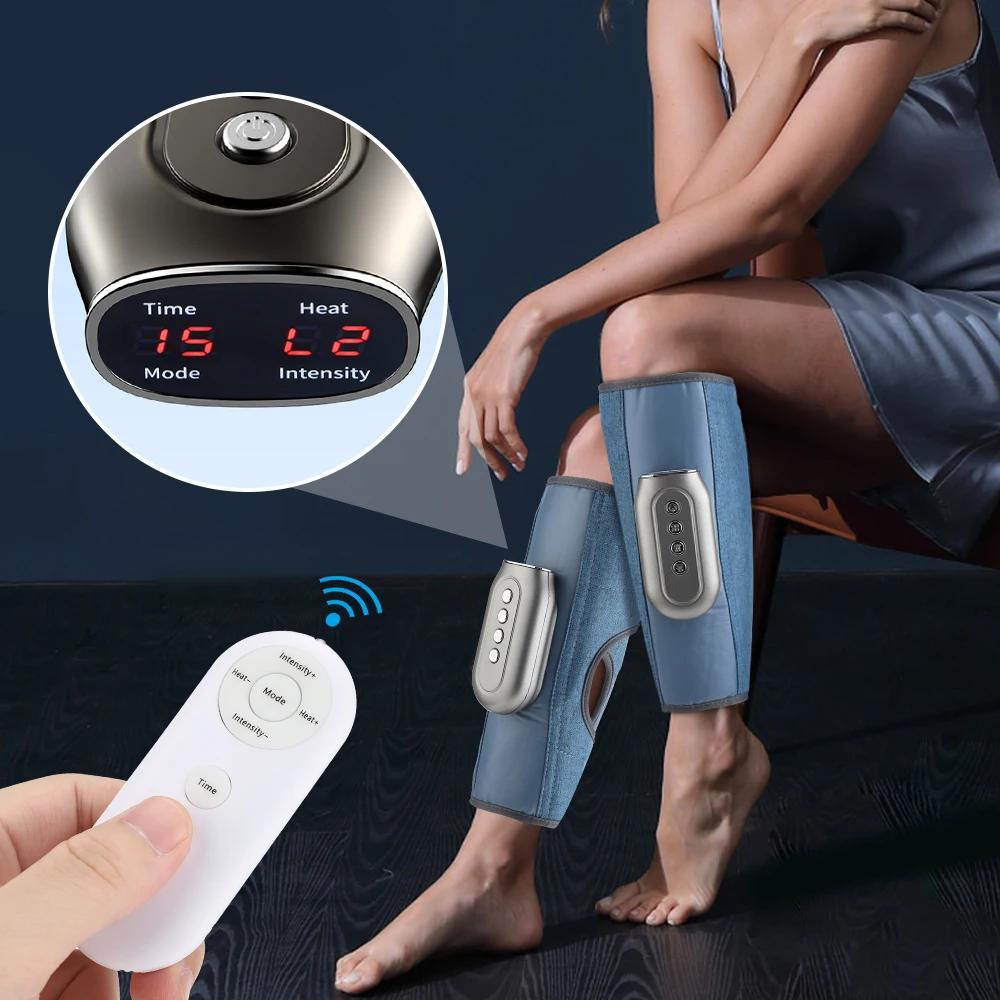 Rechargeable Leg Calf Massager with Remote Control Electric 3 Levels Hot Compress Air Pressure Leg Massage Device Relax Muscle