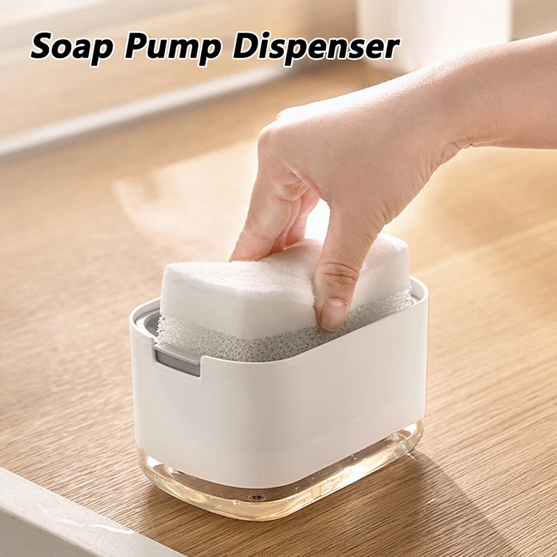

Soap Dispenser Box Press Dispenser Scrubbing Liquid Container Kitchen Bathroom Automatic Detergent Foam Box with Sponge Holder