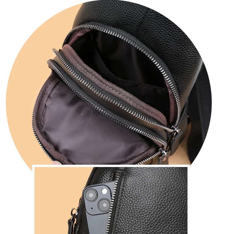 Heren Borsttas Echt Lederen Heren Schoudertassen Messenger Pack Casual Crossbody Mode Heren Puurheid Handtas Bolsa Zwart