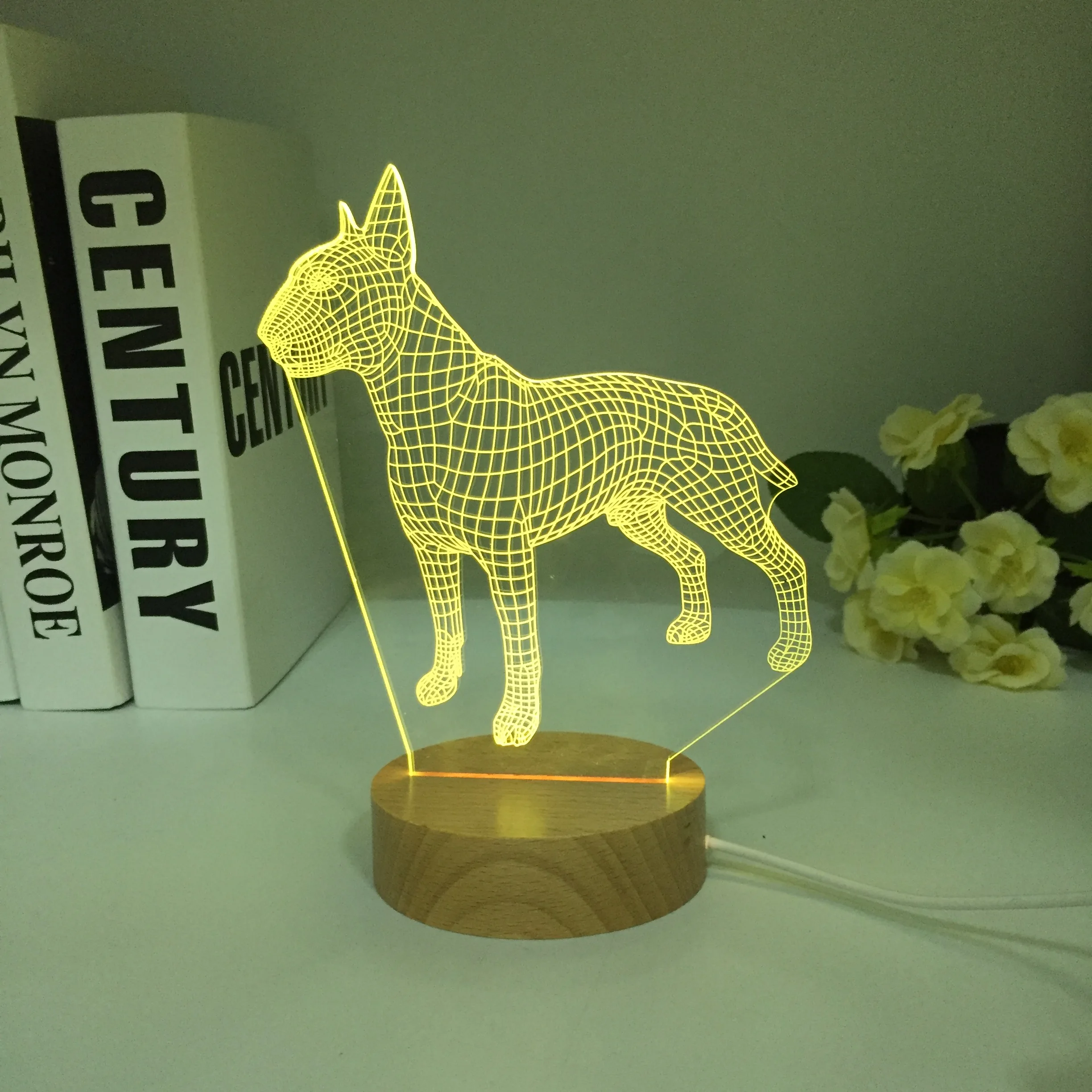 Wooden Bull Terrier Dog 3D Lampen 7 Colors USB Night Lamp LED for Kids Birthday Creative Bedside Decor Gift Free Dropshipping