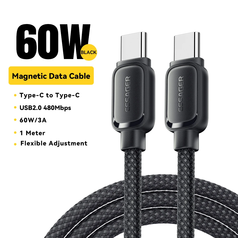Essager PD 100W 60W Magnetisches Anti-Wickel Typ-C-zu-C-Kabel Schnellladekabel für Samsung Huawei Xiaomi Lenovo
