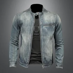 2023 Autumn Men Solid Color Denim Jackets Fashion Motorcycle Jeans Jackets Hommes Slim Fit Cotton Casual Coats Cowboy Outwear