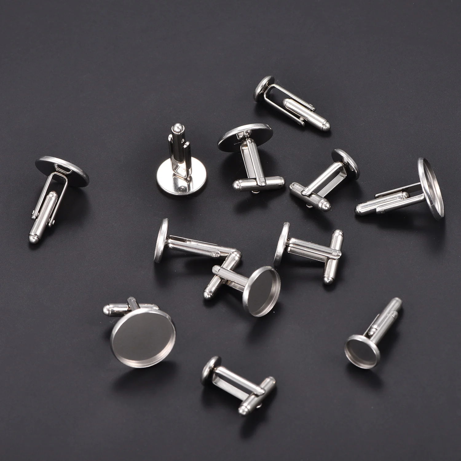 2 Stück/Set Versilberte Edelstahl-Manschettenknopfrohlinge, Basisdesign 8/10/12/14/16/18MM, Manschettenknopf-Fassungen, Business-Schmuck – Detail 1