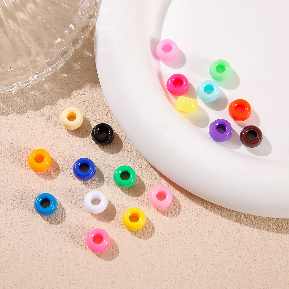 100Pcs/Lot 9mm Multicolor Acrylic Big Hole Spacer Loose Beads For DIY Craft Kid Jewelry Necklace Bracelets Making Supplies