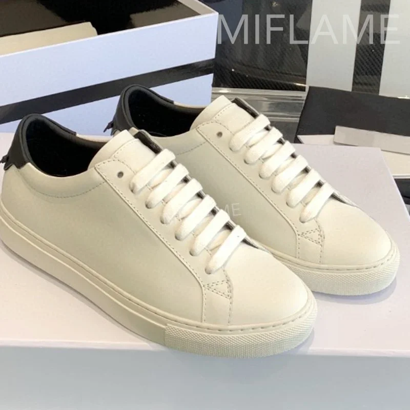 

Кроссовки женские из натуральной кожи, Роскошные, плоская подошва, классические, на шнуровке, повседневные Простые, круглый носок, в ретро стиле, белые