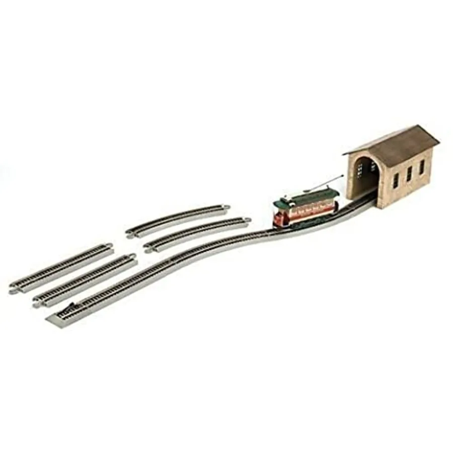 

Village streetcar for Christmas decoration, brass and plastic material, red and green color, auto-reversing feature, On30 scale