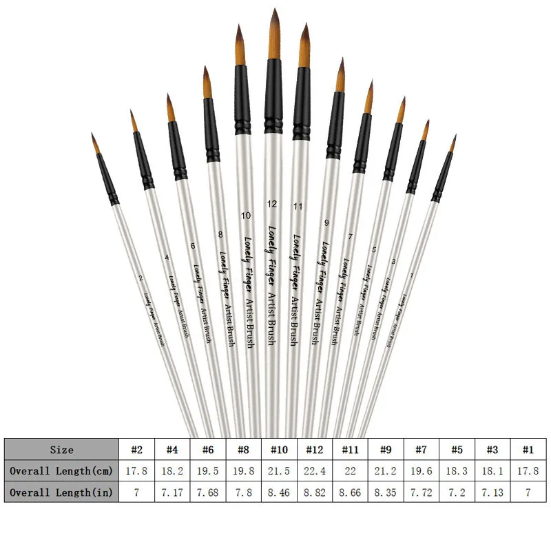 Premium Round Point Paint Brushes Set, Soft Nylon Dicas, pincel para aquarela, óleo, acrílico, rosto, corpo, artesanato, pintura rupestre, 12pcs