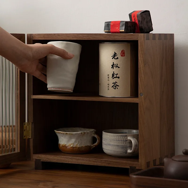 الجوز الأسود، كوب، منضدية، صندوق تخزين، كوب ماء، طقم شاي، مقاوم للغبار، رف. #3