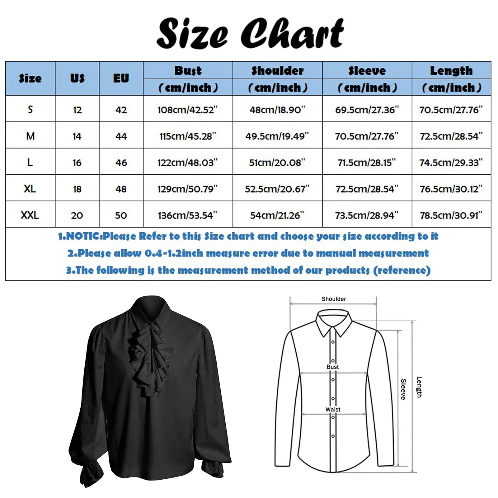 Men Shirt Norman Gothic Punk Vintage Court Prince Shirt Halloween Puff Sleeve Long Sleeve Lapel Shirts Medieval Cosplay Costumes