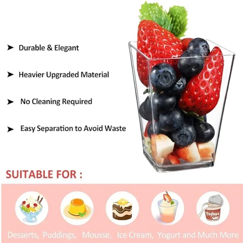 1-100PCS 40/20oz Mini Square Clear Plastic Dessert Cups Party with Small Plastic Dessert Cups Great for Desserts,pudding,mousse image 4