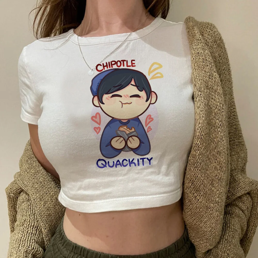 Quackity yk2 graphic  hippie  crop top Female cyber y2k goth 2000s korean fashion cropped tshirt