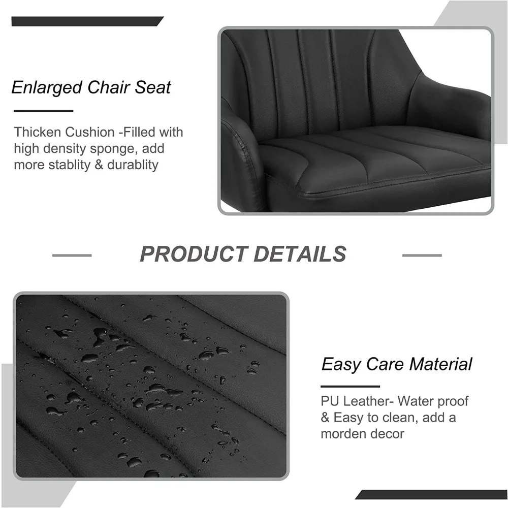 Set of 4 black bar stools - adjustable, swivel, with backrest and armrests, stylish and comfortable