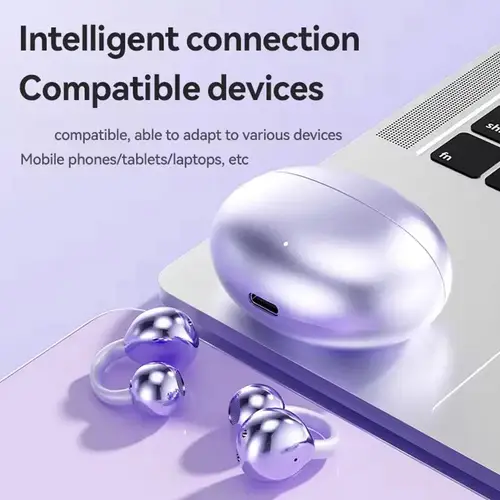 Imagen 2 del producto Auriculares Bluetooth con Clip de oreja abierta y decoración de lazo, inalámbricos, inteligentes, en tiempo Real, batería de larga duración, deportivos no intrauditivos