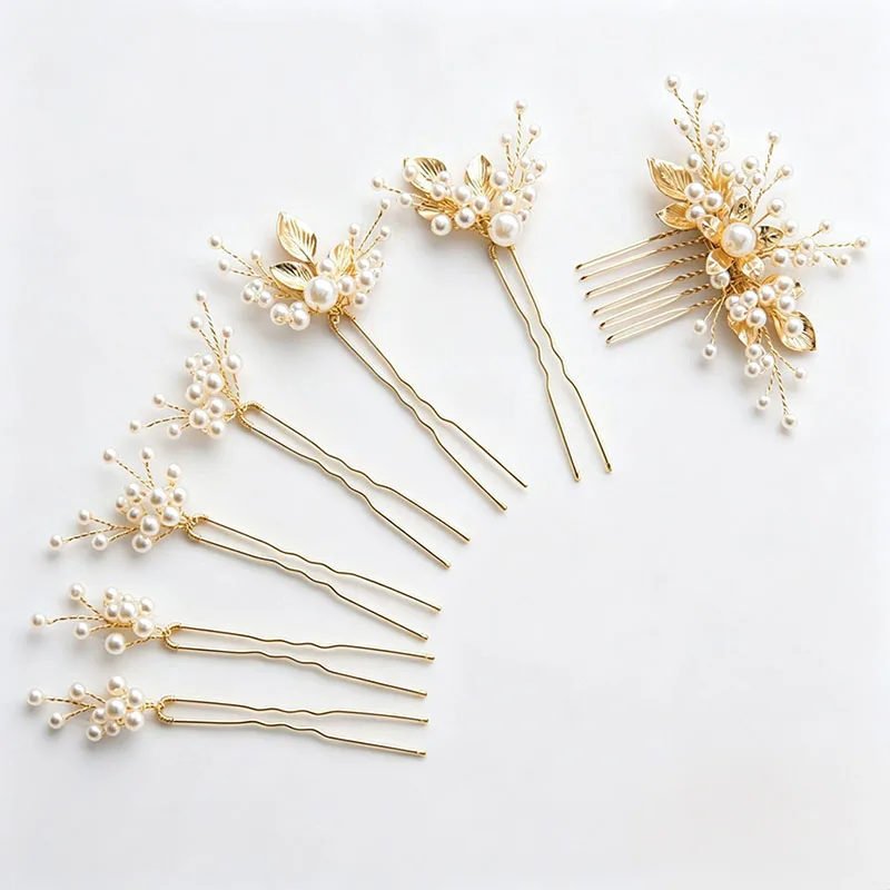 SLBRIDAL Handgefertigte Haarnadeln aus Legierung mit Blumen, Blättern, Strass, Kristallen und Perlen, Braut-Haarschmuck-Set, Hochzeits-Haarschmuck, Damen-Haarschmuck – Detail 1