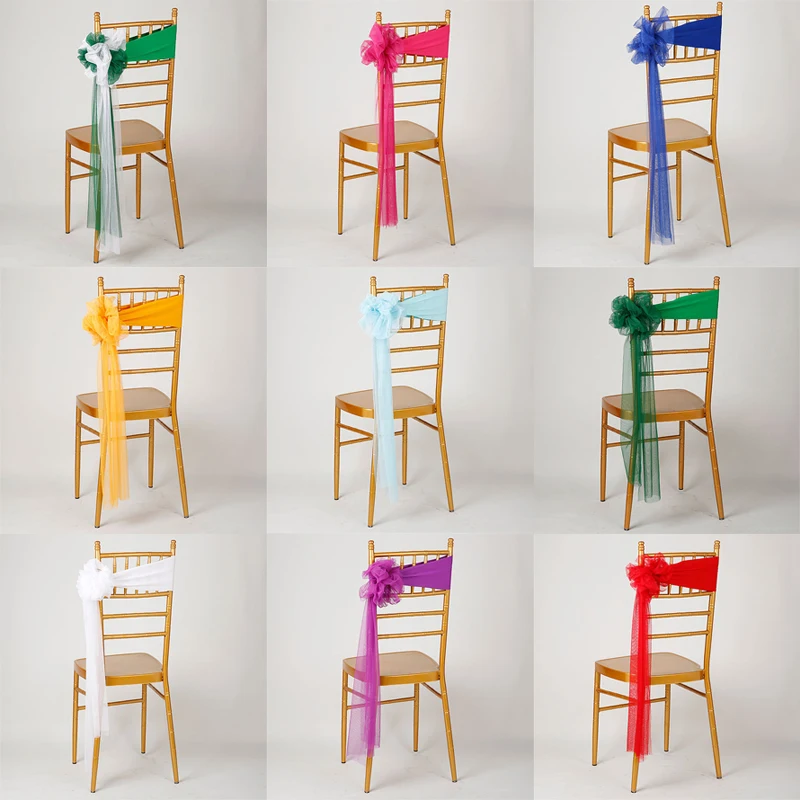 

Hotel Ｗedding Organza Tie Free Chair Back Floral Glass Gauze Chair Gauze Wedding Decoration Tulle Chair Back Bow