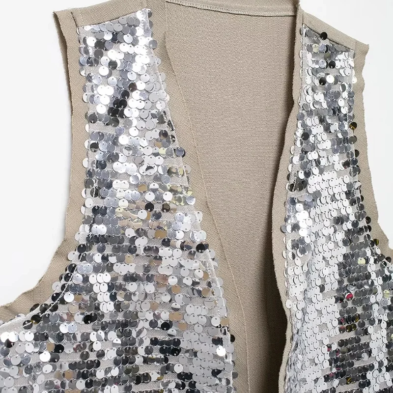 SIYANG Women Fashion Chic Front Sequined Vests Female Open Stitch Waistcoats Ladies Elegant Sleeveless Tops