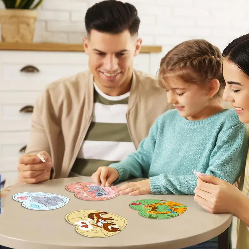 Rompecabezas de animales para niños, juego de rompecabezas con forma de corazón de dibujos animados, juguetes rompecabezas, tarjeta de felicitación, rompecabezas para el Día de los niños, Día de San Valentín