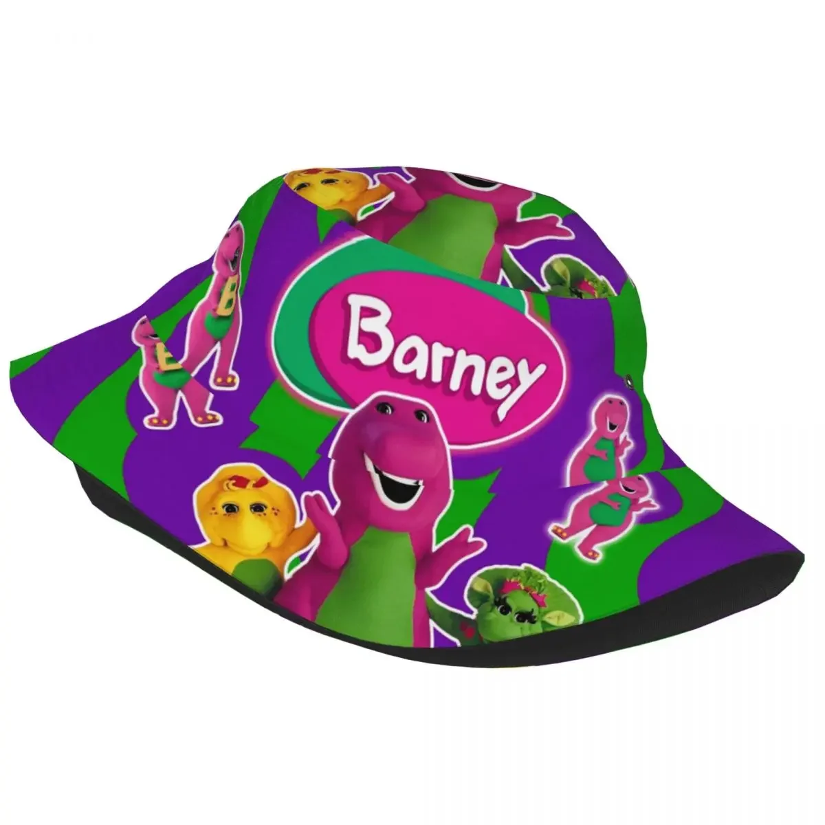 Street Barney Friends Dinosaur Bucket Hats Women Hiking Dinosaurs Cartoon Fishing Fisherman Hat Hot Summer Headwear Bob Hat