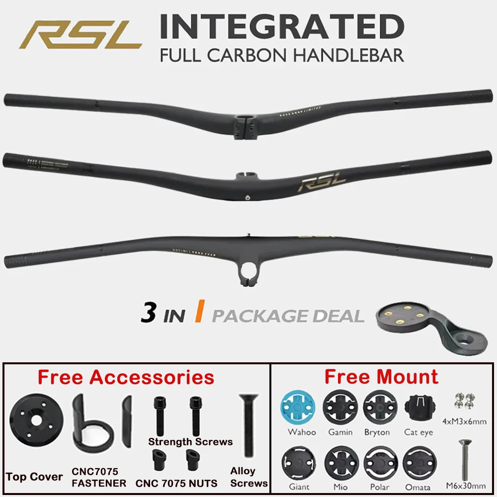 RSL MTB Integrierter Lenker Vollcarbon-Cockpit 0 °   Rise 27,5mm Lenker mit Gratis Fahrradzubehör und Computerhalterung