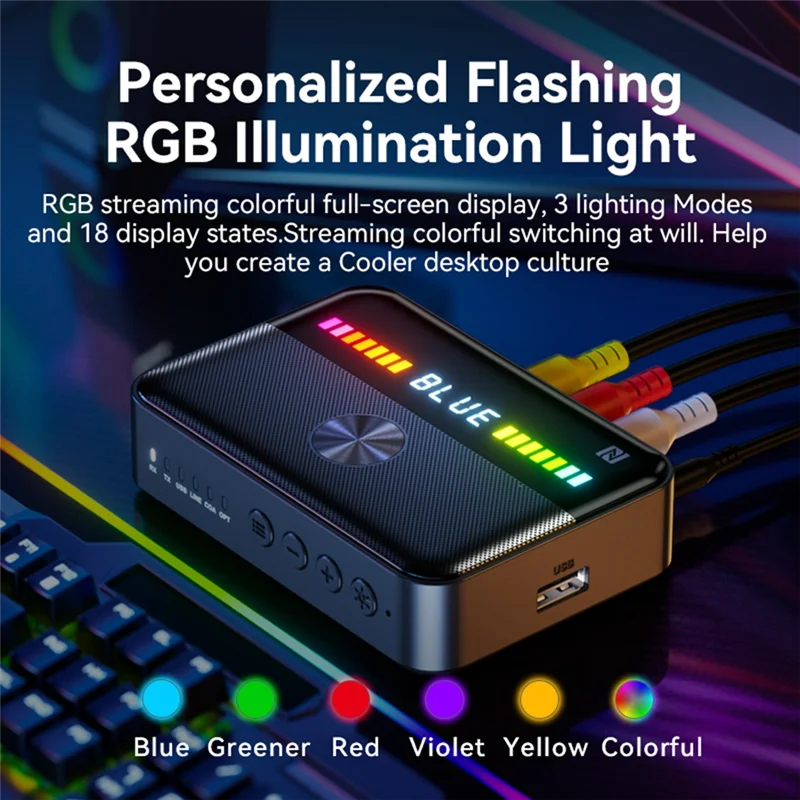 Sensibile NFC Bluetooth 5.3 Ricevitore Audio Trasmettitore RGB Luce USB 3.5MM AUX RCA Coassiale Ottico DAC Convertitore Adattatore Facile da