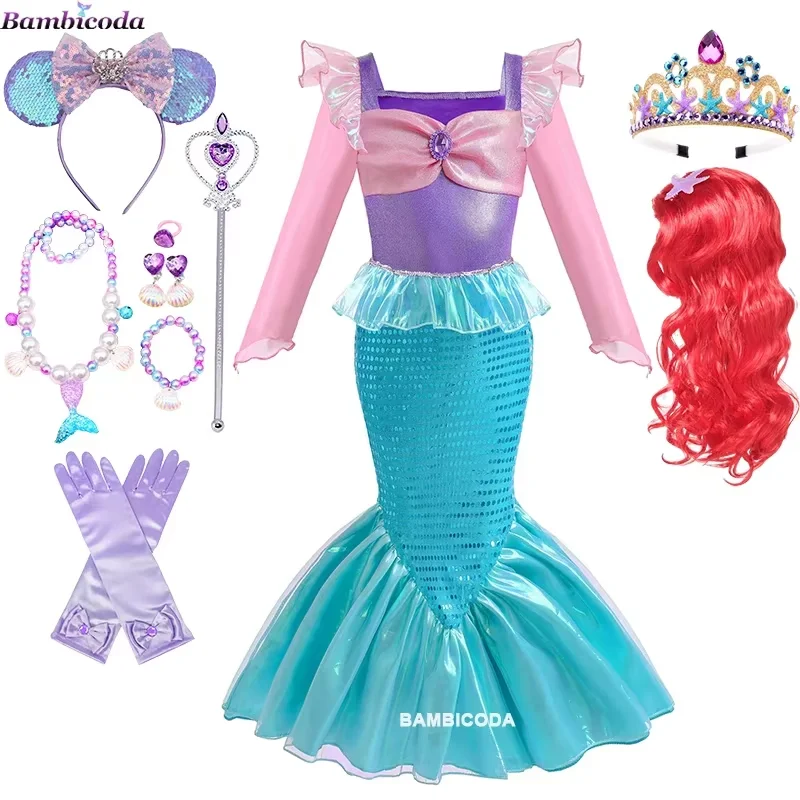 Little Mermaid Ariel Princess Costume Kids Sequin Bling Dress For Girls Cosplay Children Carnival Birthday Party Mermaid Dress