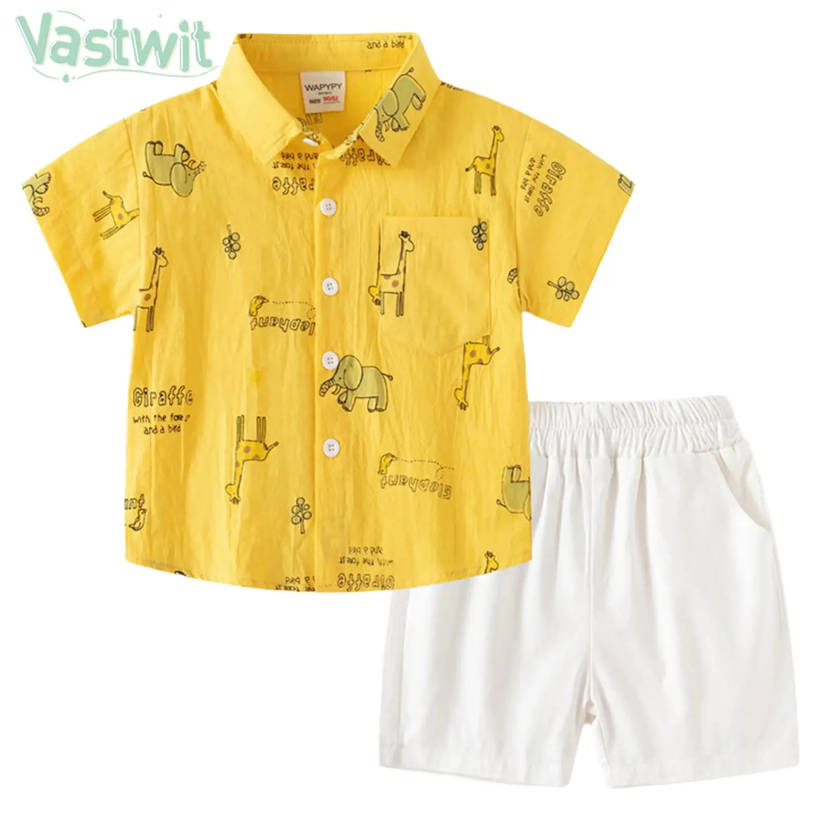 Kids Boys Summer Casual Costume Set Short Sleeve Print Shirt with Shorts Gentlemen Suit Beach Daily School Birthday Party Outfit