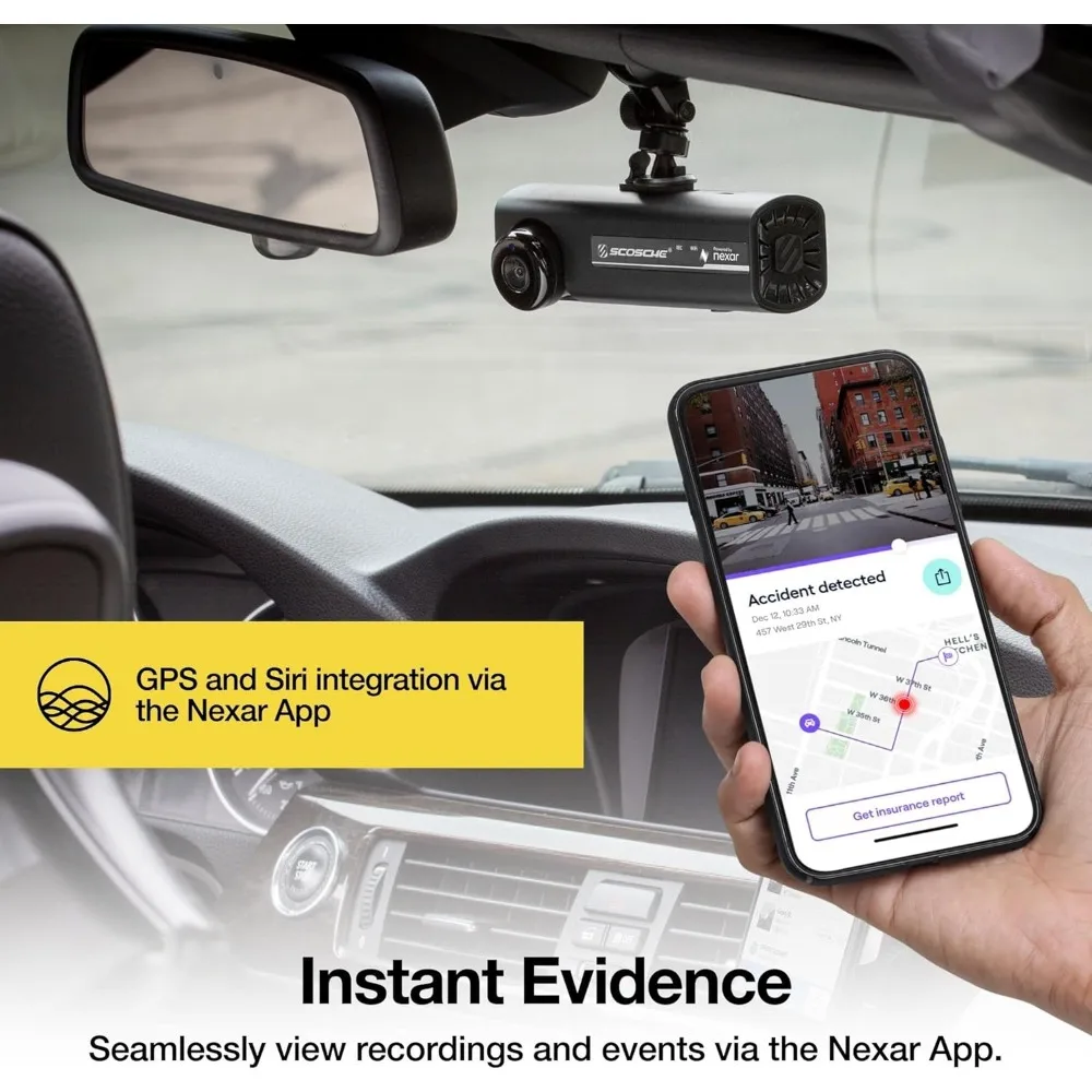كاميرا Scosche NEXC2128-XCES0 الذكية عالية الدقة ثنائية الاتجاه مدعومة من Nexar مع كوب شفط وذاكرة 128 جيجابايت #6