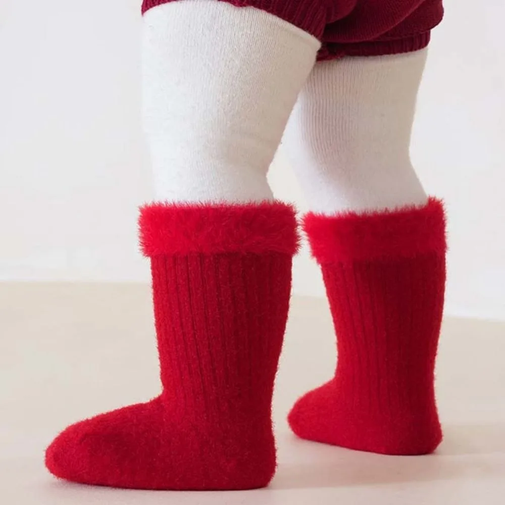 

5Paits Cotton New Year Red Socks Thicken Warm Stripe Baby Plush Red Socks Good Luck Floor Socks Toddle Tube Socks Winter
