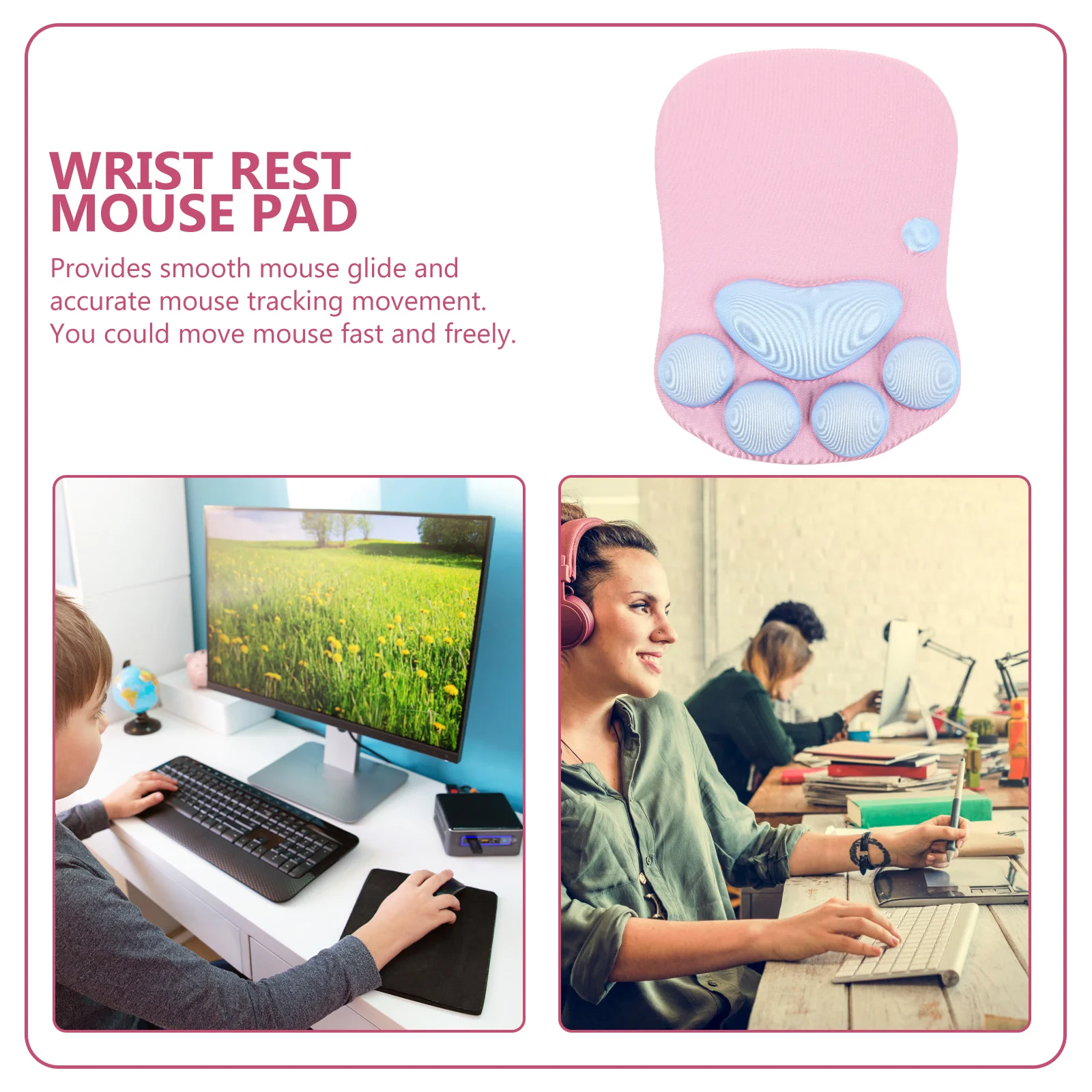 

Gaming Mouse Pad with Wrist Support Cute Cat Paw Design Smooth Glide Accurate Tracking Comfortable Padding for Hands Home Office