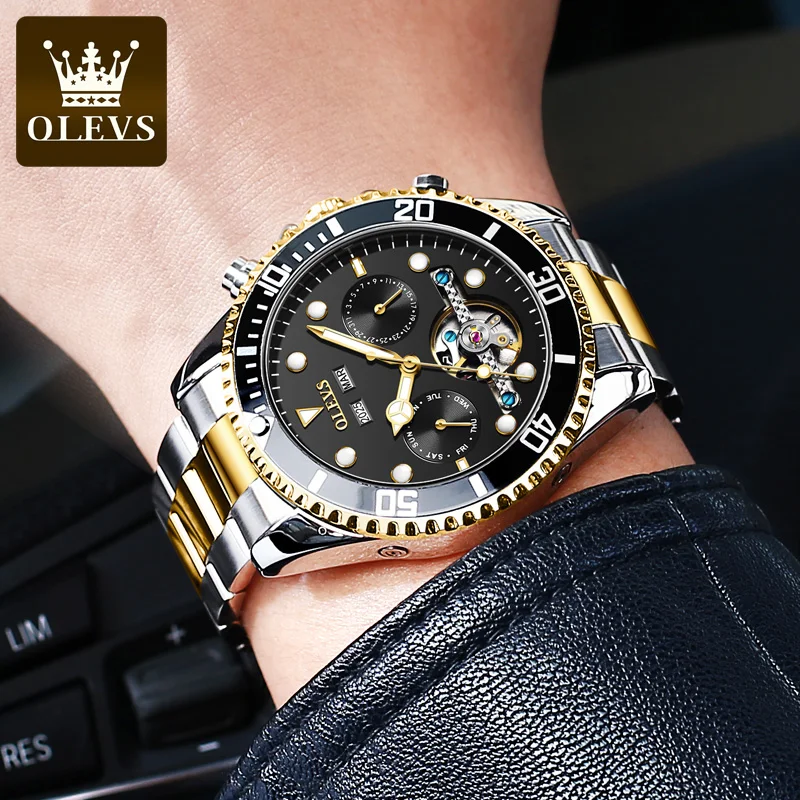 OLEVS6605 Top nowy klasyczny automatyczny zegarek mechaniczny dla mężczyzn wodoodporna stal nierdzewna świecący zegar męski szkielet na rękę