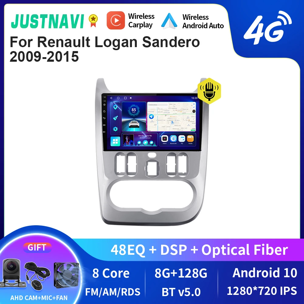 

JUSTNAVI QT10 Android 10,0 автомобильное радио для Renault Logan Sandero 2009-2015 мультимедийный видеоплеер навигация GPS