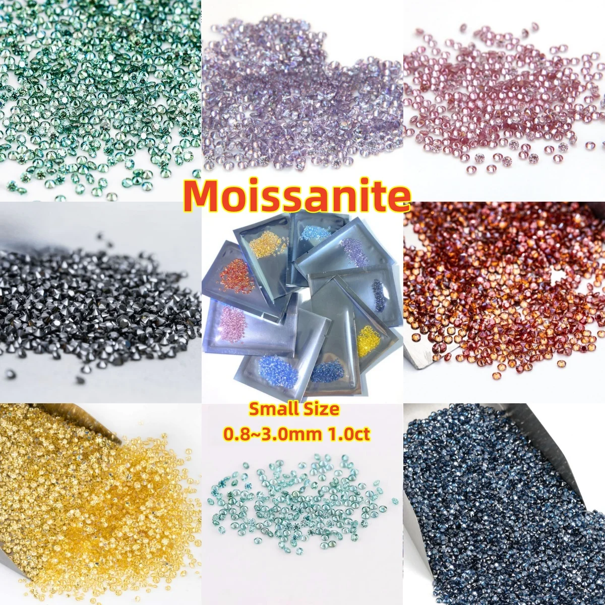 

Wholesale 1CT Small Size Moissanite Loose Stone Green Pink Blue Yellow Red Moissanite Diamonds Stone for Making Fine Jewerly