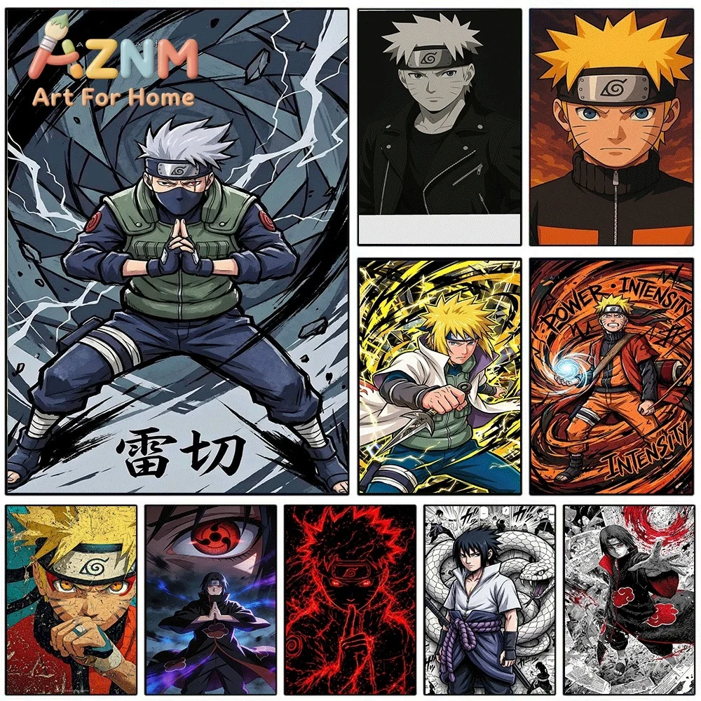 Anime Naruto Canvas Wall Art Kakashi Hatake Raikiri Lightning Action Poster Unframed Canvas Painting Bedroom Living Room Home